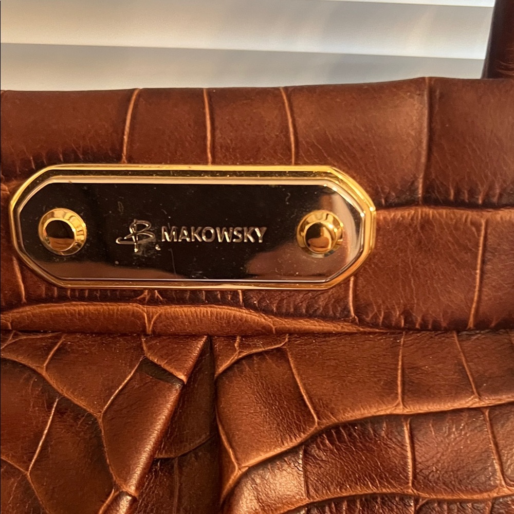 B. Makowsky Rich Brown Crocodile Embossed Shoulder Bag - Picture 2 of 6